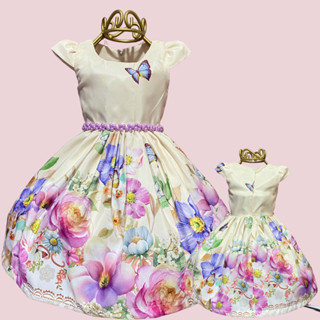 Vestido infantil festa jardim encantado lavanda meninas