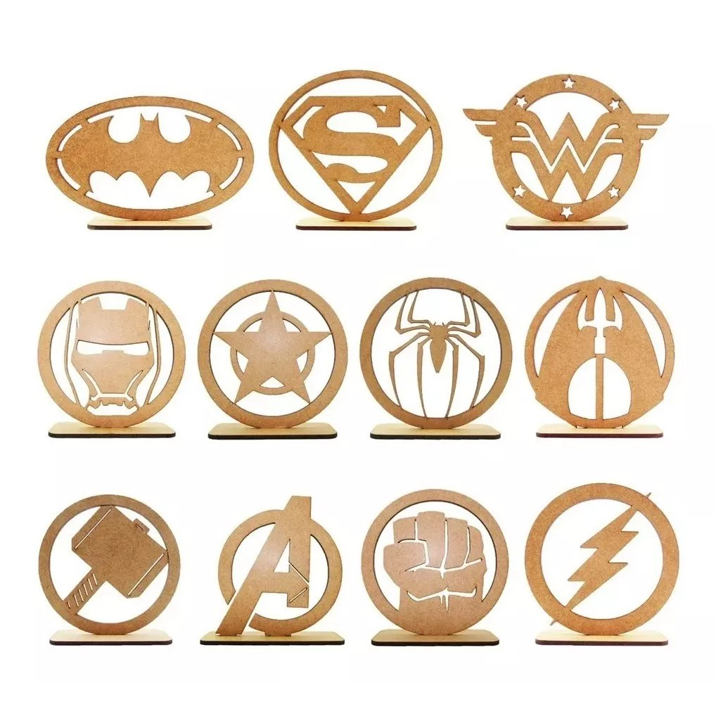 Centro De Mesa Hérois Vingadores Avengers Mdf Thor Hulk Homem De Ferro Escudos