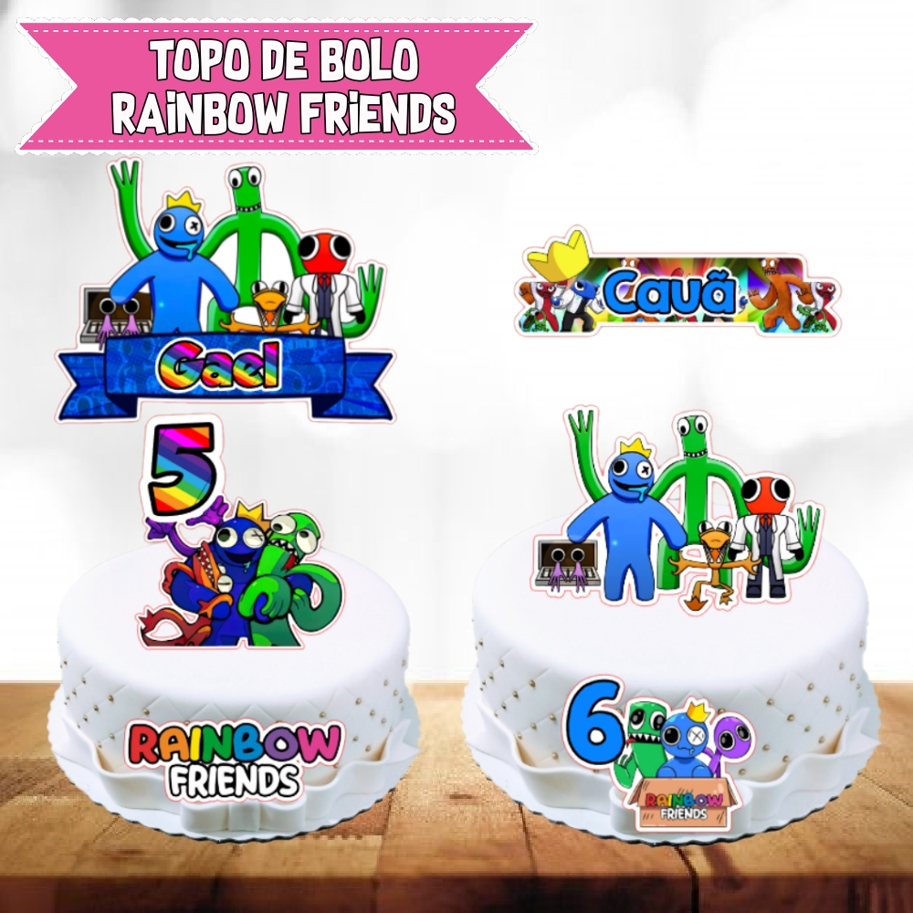 Topo de Bolo Personalizado - Decoração para Festa - Topper - Rainbow Friends