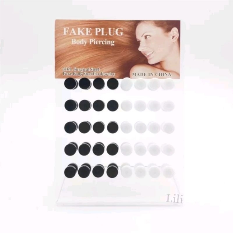 40unidade (20par)Brinco alargador falso preto e branco plástico e aço moda em Oferta na Shopee