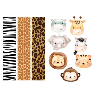 Kit Tags Rostinho bichinhos Safari e faixas estampadas para sacolinha em Oferta na Shopee
