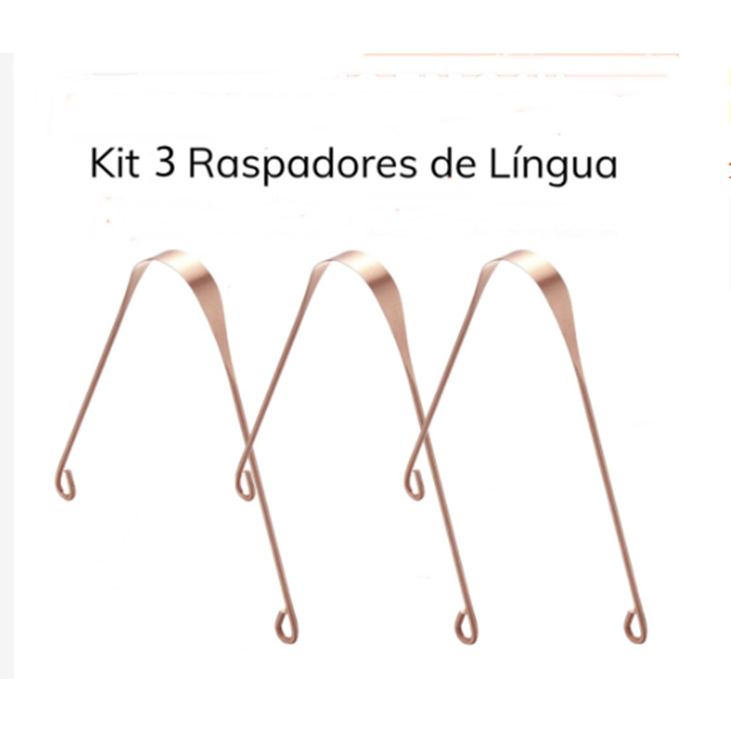 Kit 3 Raspadores de Lingua de Cobre Puro 100% Limpador de Língua Higiene Bucal Cuidados de Saúde Dental Promoçã