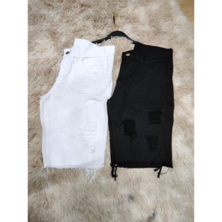 Bermuda jeans branca Preto rasgada masculina