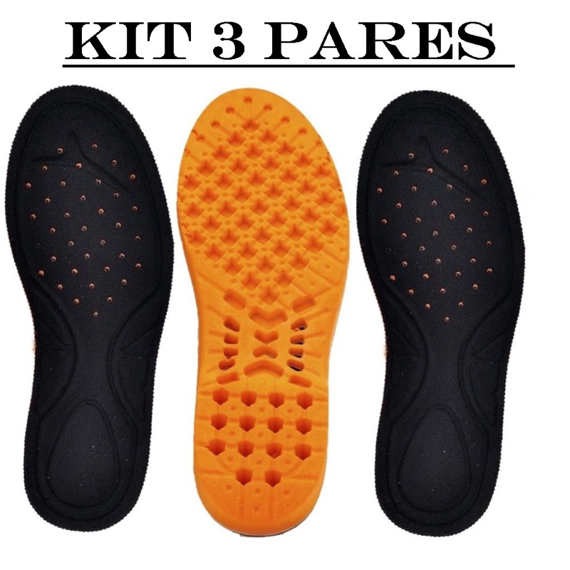 Kit 3 Pares Palmilha Gel Ortopédica Macia Confortável Reduz Impactos em Oferta na Shopee