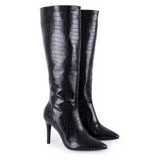 Bota Feminina Salto Fino 10cm Cano Alto Croco Forrada Com Zíper Total Luxo