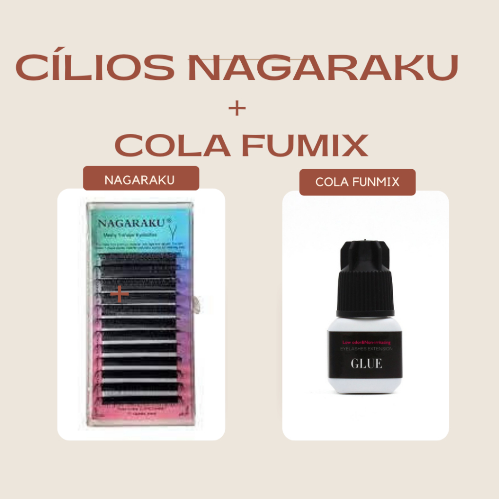 Cílios postiços Nagaraku com cola funmix