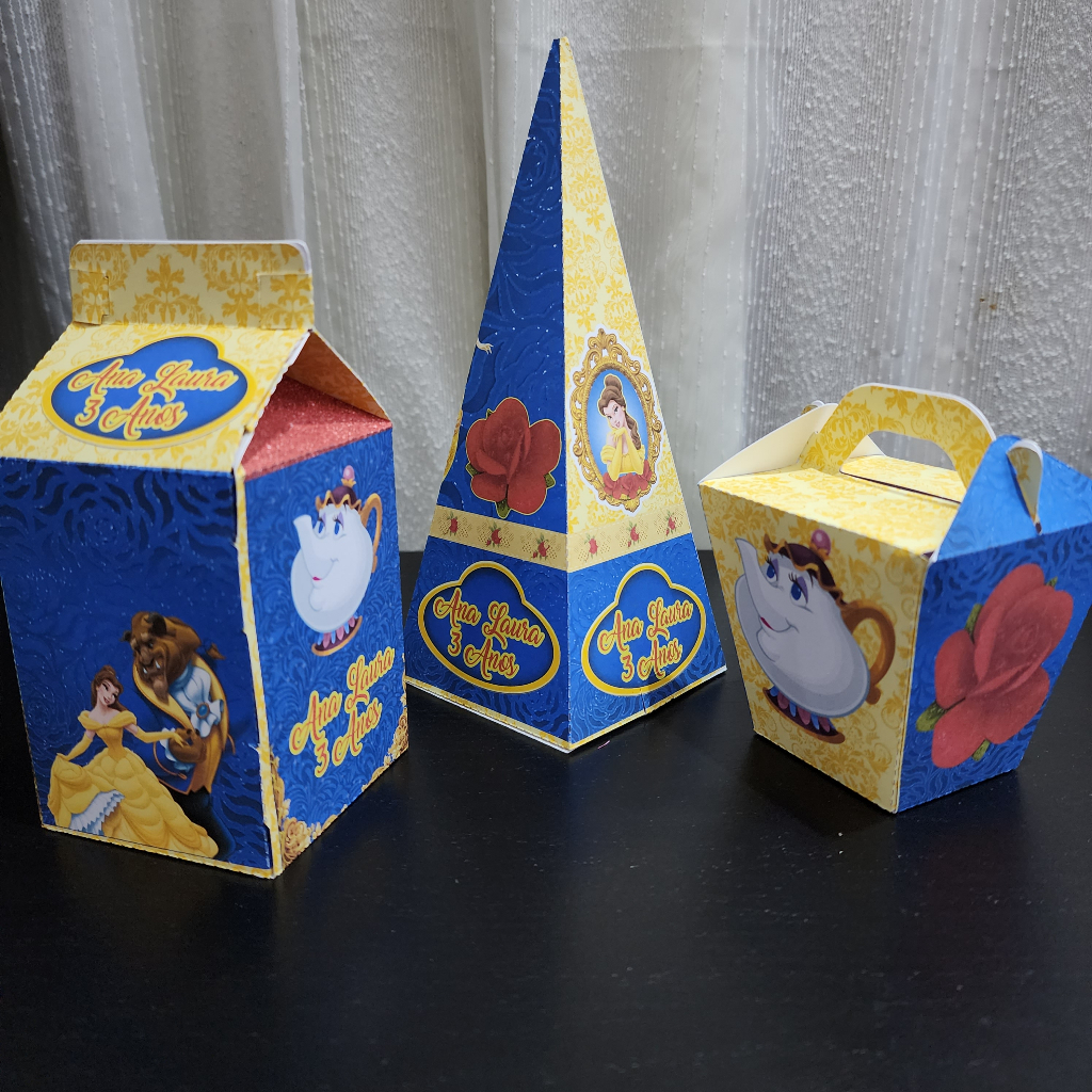 Kit Caixinhas Tema: "Bela e a Fera" Personalizadas com Nome e Idade - Envio em 48H após a produção veja o tempo de entrega antes! Fotos e Vídeo Verdadeiro do Produto com Medidas. Ótimo para festas e presentes.