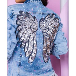 Jaqueta Angel Jeans Feminina Asas Paetê Anjo