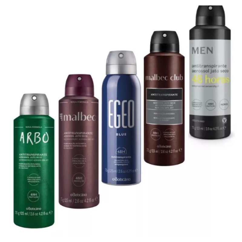 Aerossol o Boticário 75g / 125ml Quasar , Men , Malbec ,The blend , roll-on Zaad Antitranspirante  48h de proteção