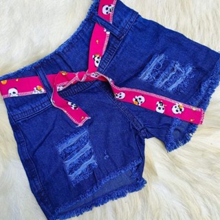 Shorts jeans infantil de menina com laço destroyer - Veste do 2 ao 6 anos