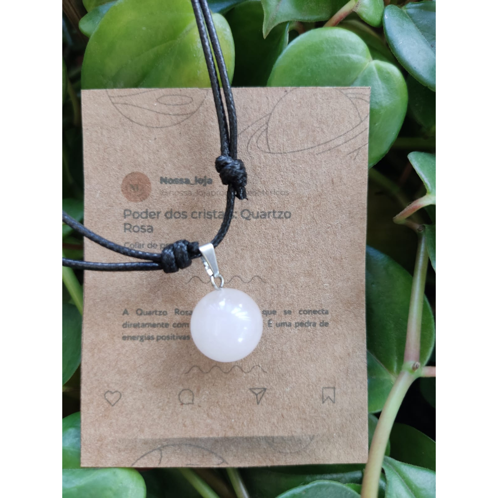 Colar Bolinha em Pedra Natural Esfera - Boho Hippie - Pedra Natural Esfera Quartzo Rosa