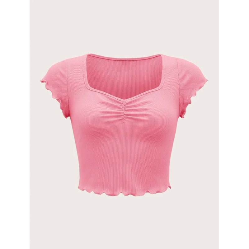 blusa feminina canelada cropped franzida decote casual tendência