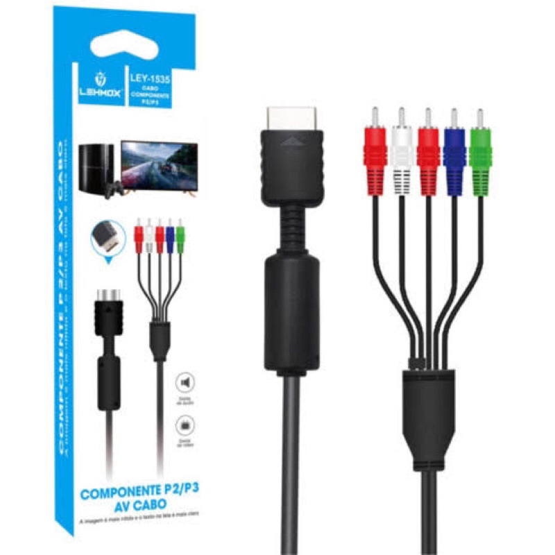 Cabo de Video Componente Para PS2 e PS3