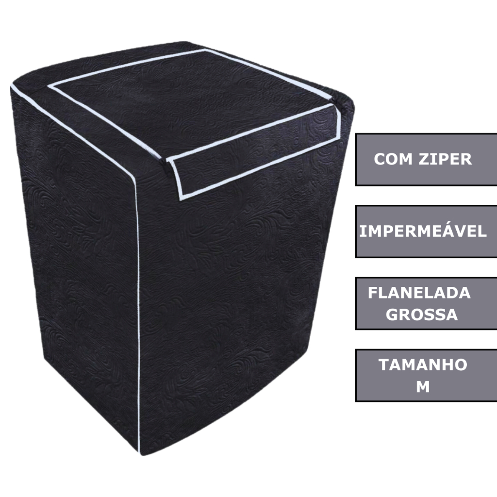 Capa de Máquina de Lavar Impermeável Com Zíper Brastemp Consul Eletrolux Brastemp 09kg 10kg 11kg - M