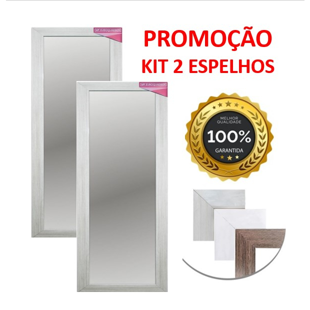 Kit 2 Espelho De 81x37cm Espelho Decorativo Com Moldura Em Madeira Color Metros- Objetos De Decoração Euroquadros