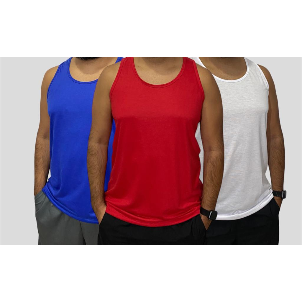 Kit 3 Camisetas Regata Lisa Básica  Dry Dia a Dia Academia Sem Estampa Sublimação Blusa Promoção