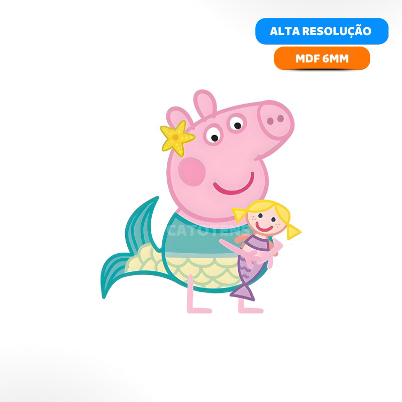 Display MDF Peppa Pig Sereia 50cm, 60cm, 70cm, 80cm - Totem de chão para festa Peppa catotens