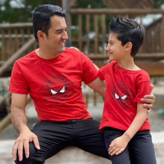 Camiseta Feminina e Masculina Infantil Tal Mae Tal Filha Tal Pai Tal Filho Homem Aranha Presente Dia das Crianças.