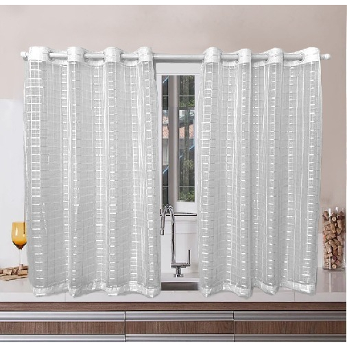 Cortina Sala Quarto Cozinha Tecido Voil Xadrez Transparente 2,20 m x 1,40 m em Oferta na Shopee