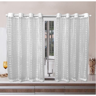 Cortina Sala Quarto Cozinha Tecido Voil Xadrez Transparente 2,20 m x 1,40 m em Oferta na Shopee