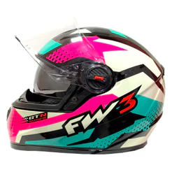 Capacete Fw3 Gtn Super Azul Rosa Branco Com Óculos Interno