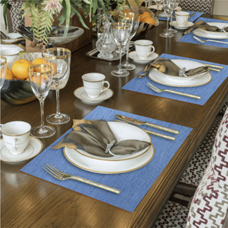 4 Jogo Americano Mesa Jantar + 4 Porta Copos Sisal Azul