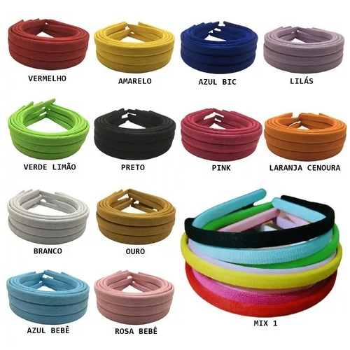 Kit 60 Tiara Arco Encapada Forrada 10mm/1cm - Escolha A Cor