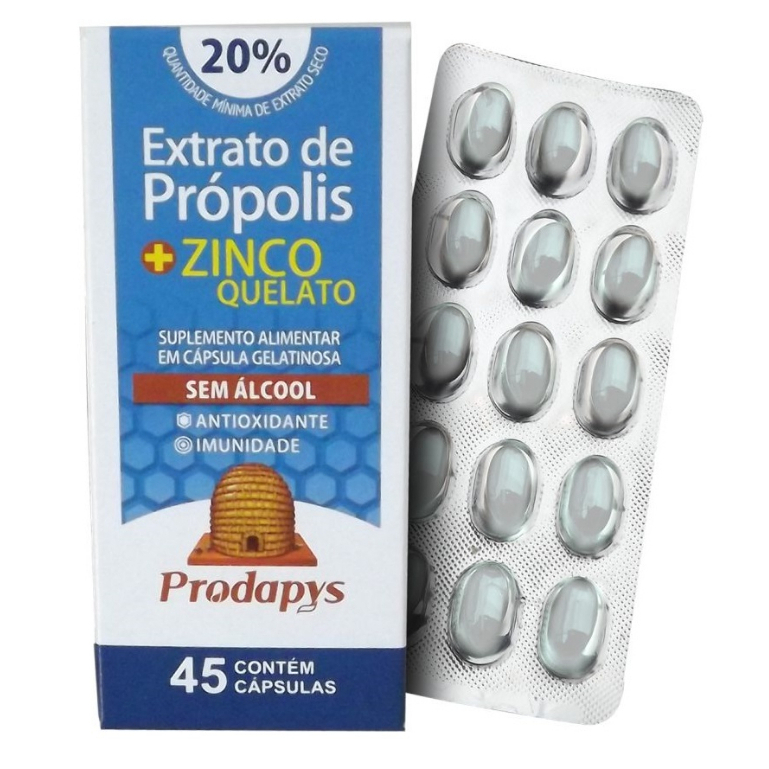Extrato de Própolis Marrom em Cápsula sem álcool + Zinco Quelato 45cps - Prodapys - Imunidade Alta