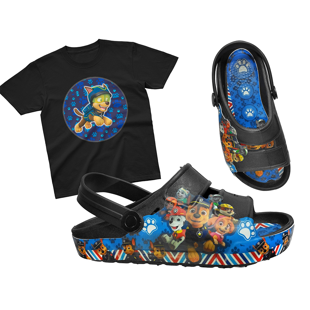 Kit Sandália Pro  Infantil+ Camisa Infantil Menino Personagens Babuche Papete Chinelo