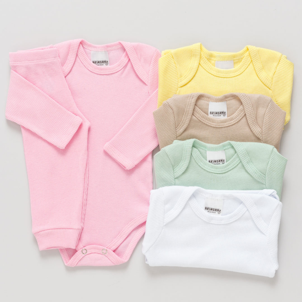 Kit 5 Conj Body e Calça Bebê Pagão canelado Longo 100% Algodão