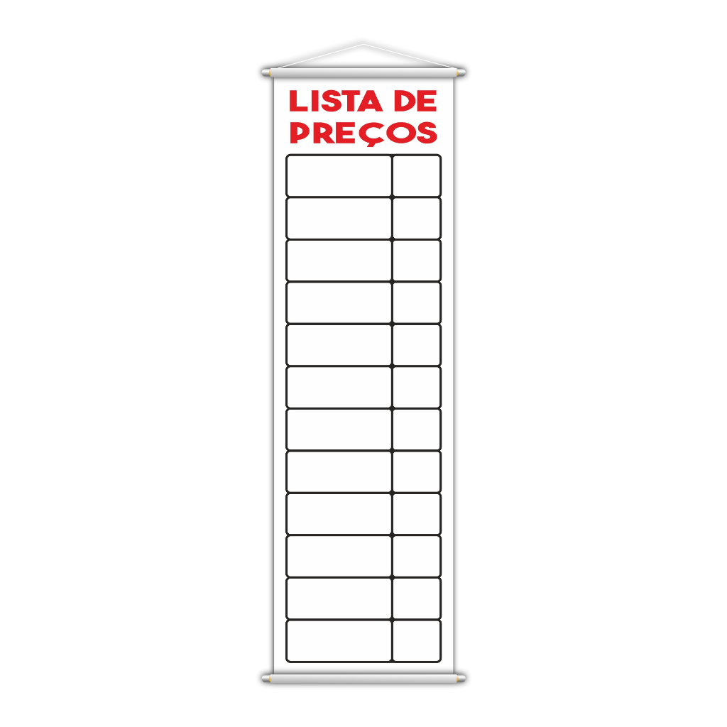 Banner Lista de Preços Tabela Serviço Vendas Lona
