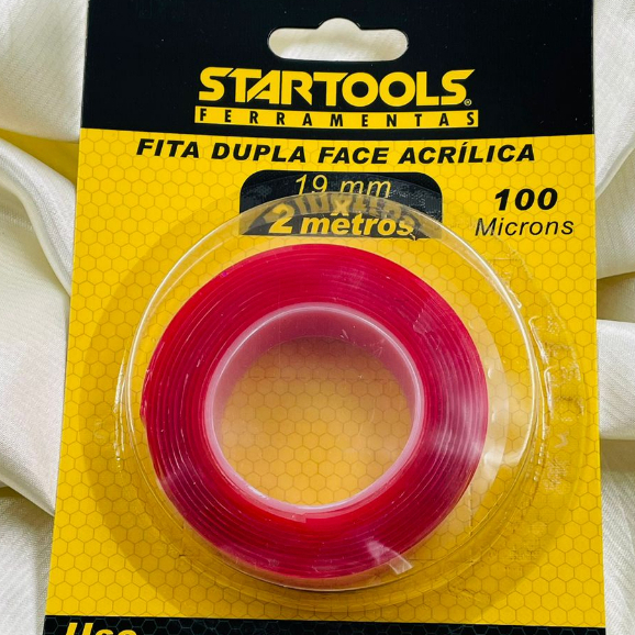 1 Fita Dupla Face Fixação 100 Microns Acrílica Transparente Multiuso Universal 2M X 19MM X 1MM Startools
