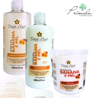 Kit Nutrição Total Banana e Mel 3 Passos 500ml Profissional Reconstrução dos fios Brilho e Maciez