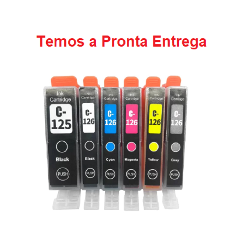 Kit 6 Cores Pgi125 Cli126 Compatíveis Canon Pixma Ip8110 (com tinta cinza) mg6110 mg6210 mg8110 mg8210