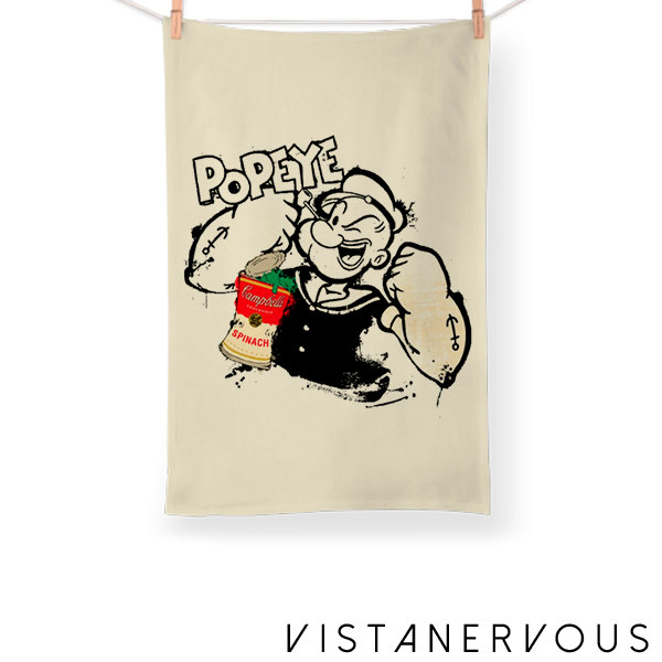 Pano de Prato Personalizado Popeye Espinafre Desenho Cartoon Antigo Retro