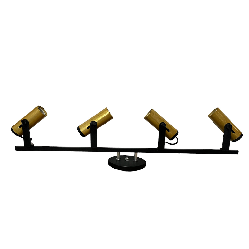 Trilho Spot Tubinho 4 lampadas Dourado( Trilho Preto e canopla Preta)