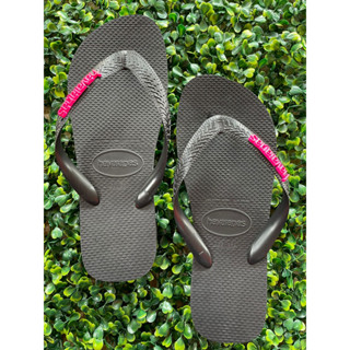 Chinelo Feminino Havaianas Preto e Par de Placas Rosas