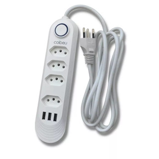 Extensão de 4 tomadas Bivolt Com 3 Usb / CABO 2 Metros Botão Liga e desliga
