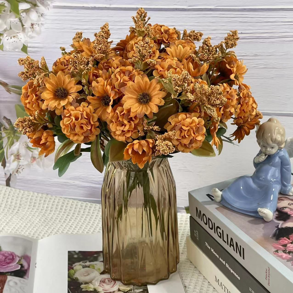 Flores Artificiais De  Crisântemo Decoração De Bolo DIY Falsas De Seda Plástico  Bola De Casamento Casa Bouquet FR-812