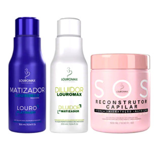 KIT MATIZADOR LOUROMAX TRADICIONAL - EFEITO LOURO PLATINADO - 300ML, DILUIDOR DE MATIZADOR 300ML E SOS RECONSTRUTOR 500ML