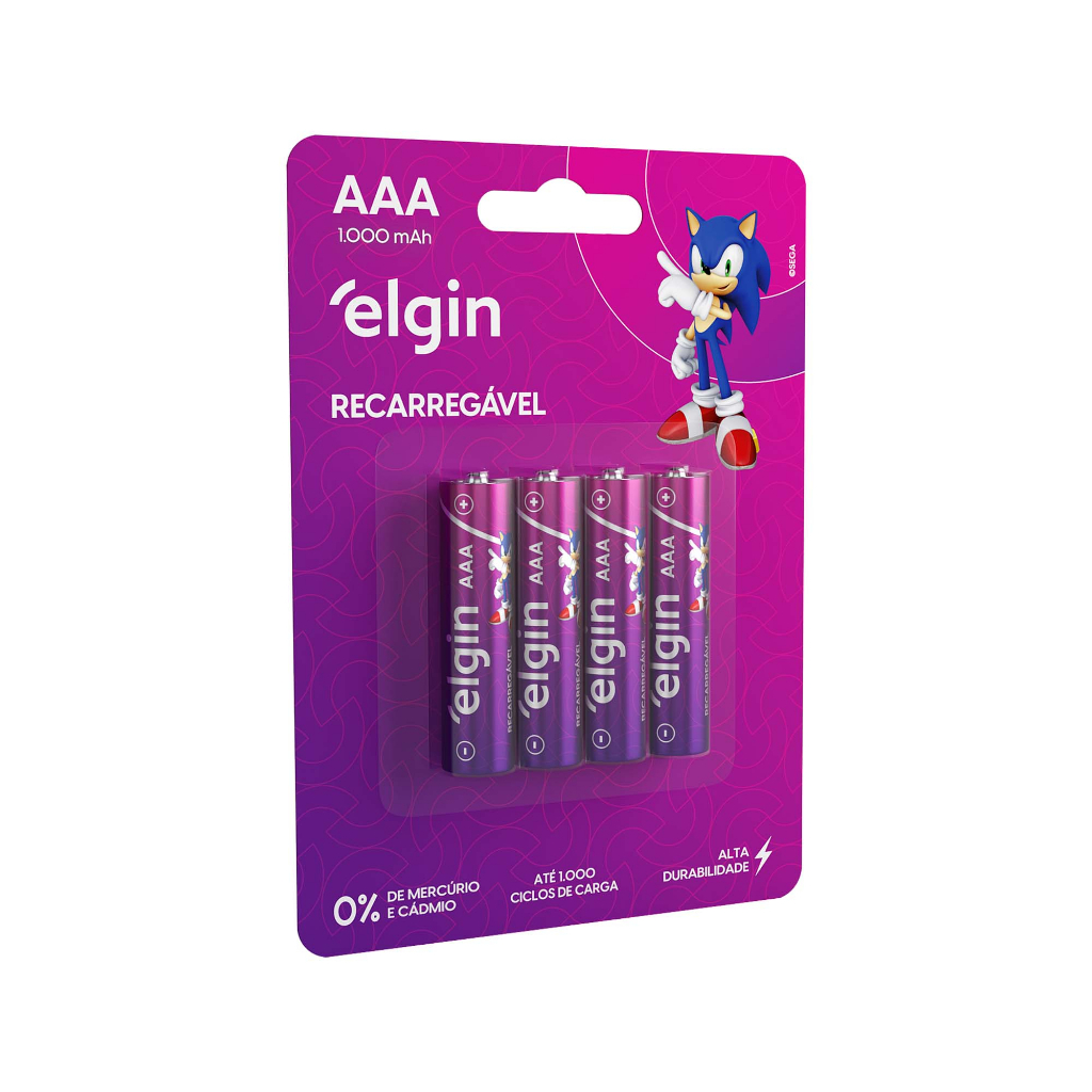 Pilhas Recarregável Aaa 1000mah Com 4 Pilhas Elgin Original