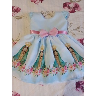 Vestido Nossa Senhora Aparecida aquarela azul