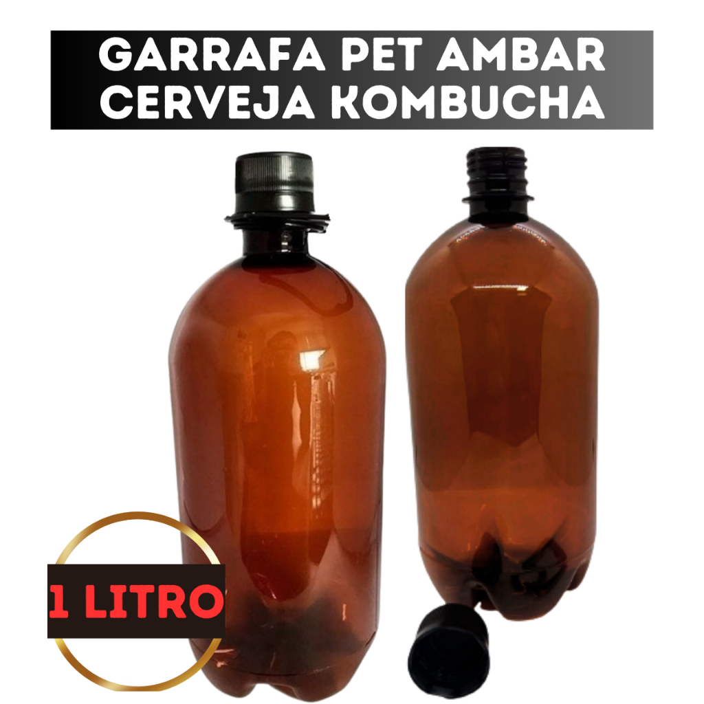 Garrafa Pet Âmbar Bebida kombucha Cerveja Artesanal 1LITRO Tampa com Lacre - 10 unidades