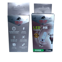 Lâmpada Strobo Farol LED H4 6500K Super Branca Stallion Cavalinho Efeito Xenon
