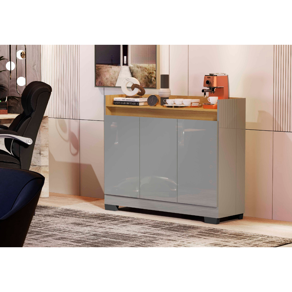 Aparador Buffet Sala de Jantar Rack / Cantinho do Café Ryzen Coz Cinza / Nature