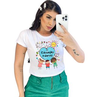 Blusa Feminina Baby Look PROFISSÃO EDUCAÇÃO INFANTIL CORAÇÃO AZUL