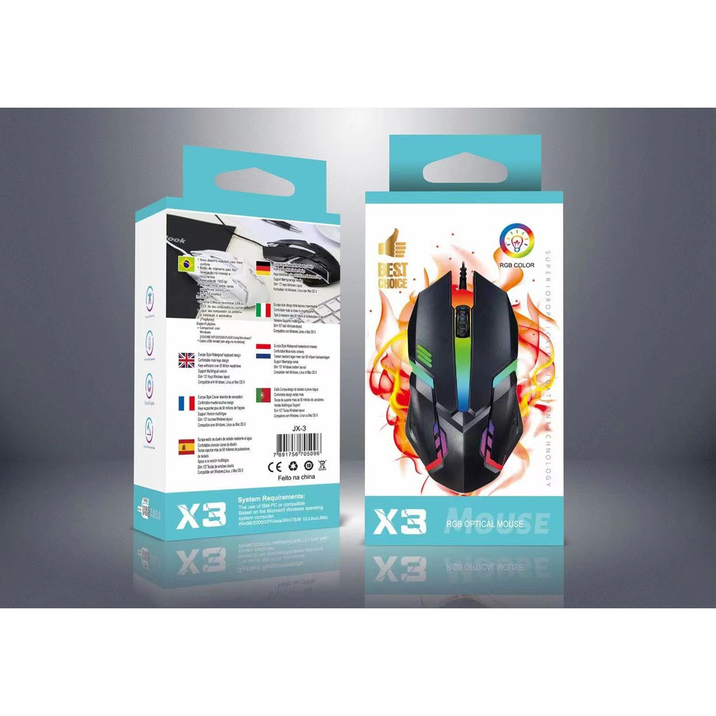 Mouse óptico Gamer LED RGB usb com fio
