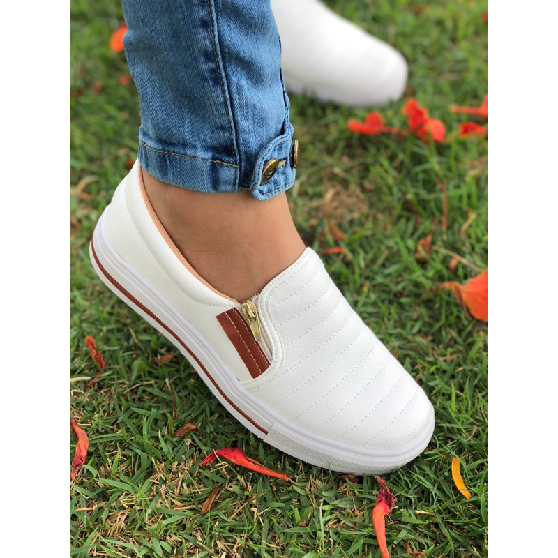Tênis Sapatênis Sapatilha Feminino Casual Slip On Ajuste Elástico e Zíper Confortável Envio Imediato