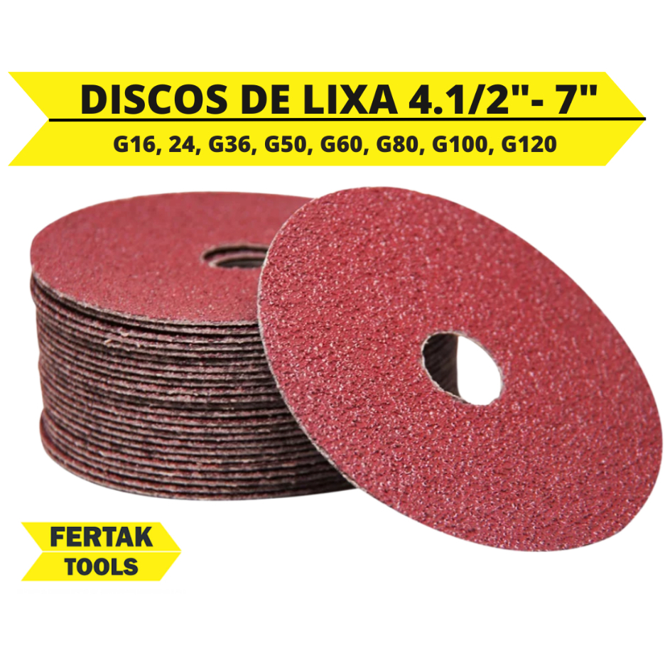 Disco de Lixa 4.1/2" e 7" Polegadas 115mm Furo 22mm Grão 16/24/36/40/60/80/100/120
