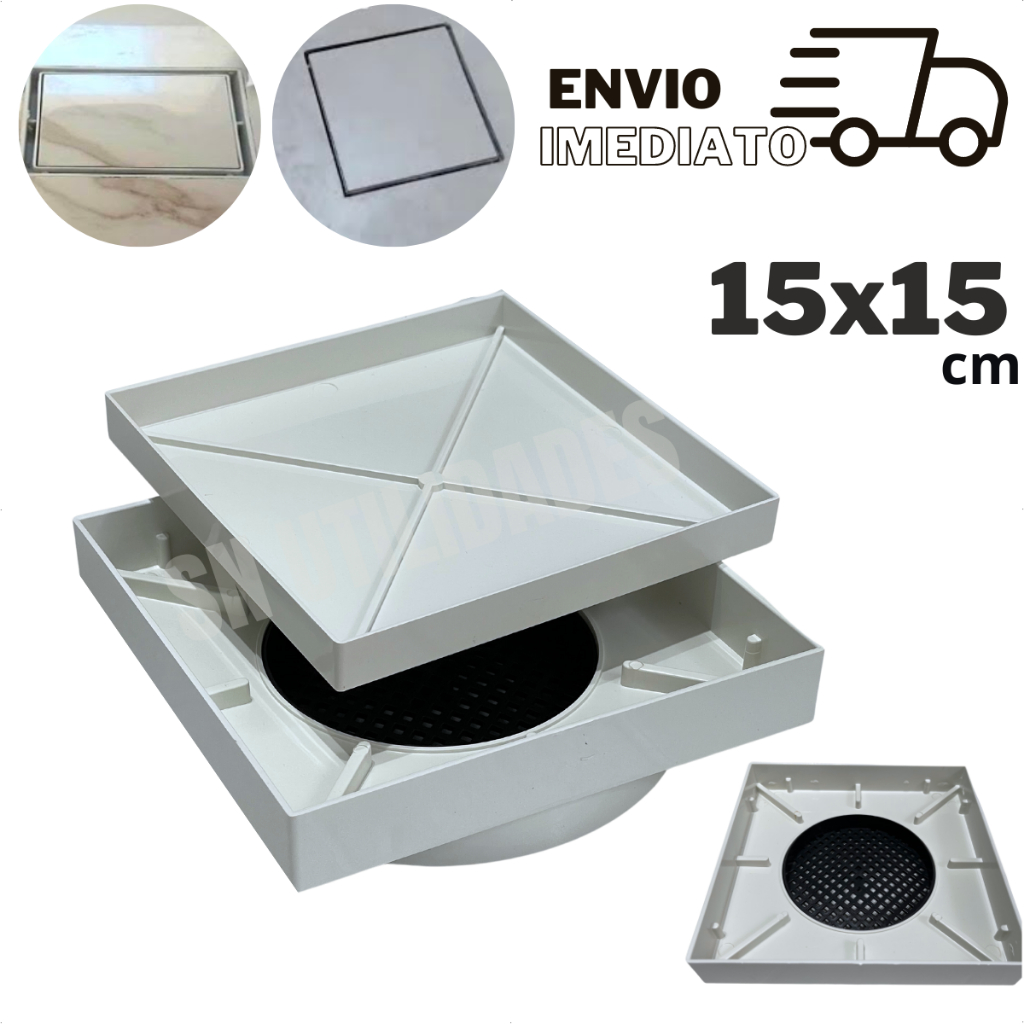 Ralo Invisível 15x15cm Ralo Oculto Branco para Banheiro Seca Piso Porcelanato Inteligente Com Tela de Proteção Anti Inseto Odor